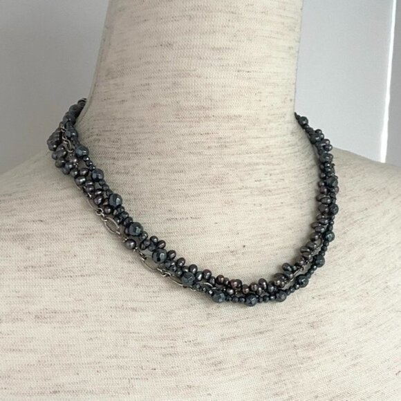 Sterling Silver 925 Triple Strand Peacock Pearl Hematite & Chain Necklace 17.5" - Picture 16 of 16